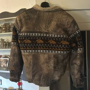 men’s distressed leather, wool lined winter coat